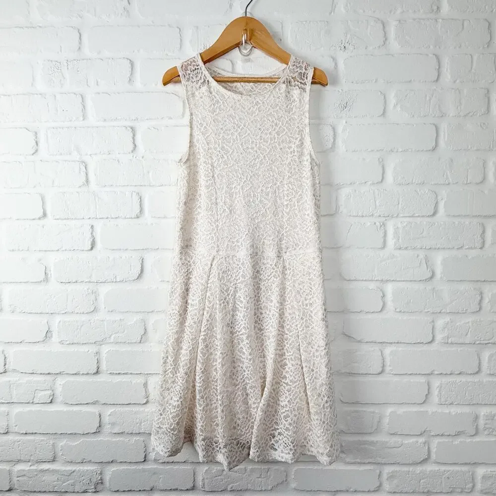 Abercrombie Kids 13/14 Ivory Metallic Lace Fit & Flare Dress Lined Keyhole Back